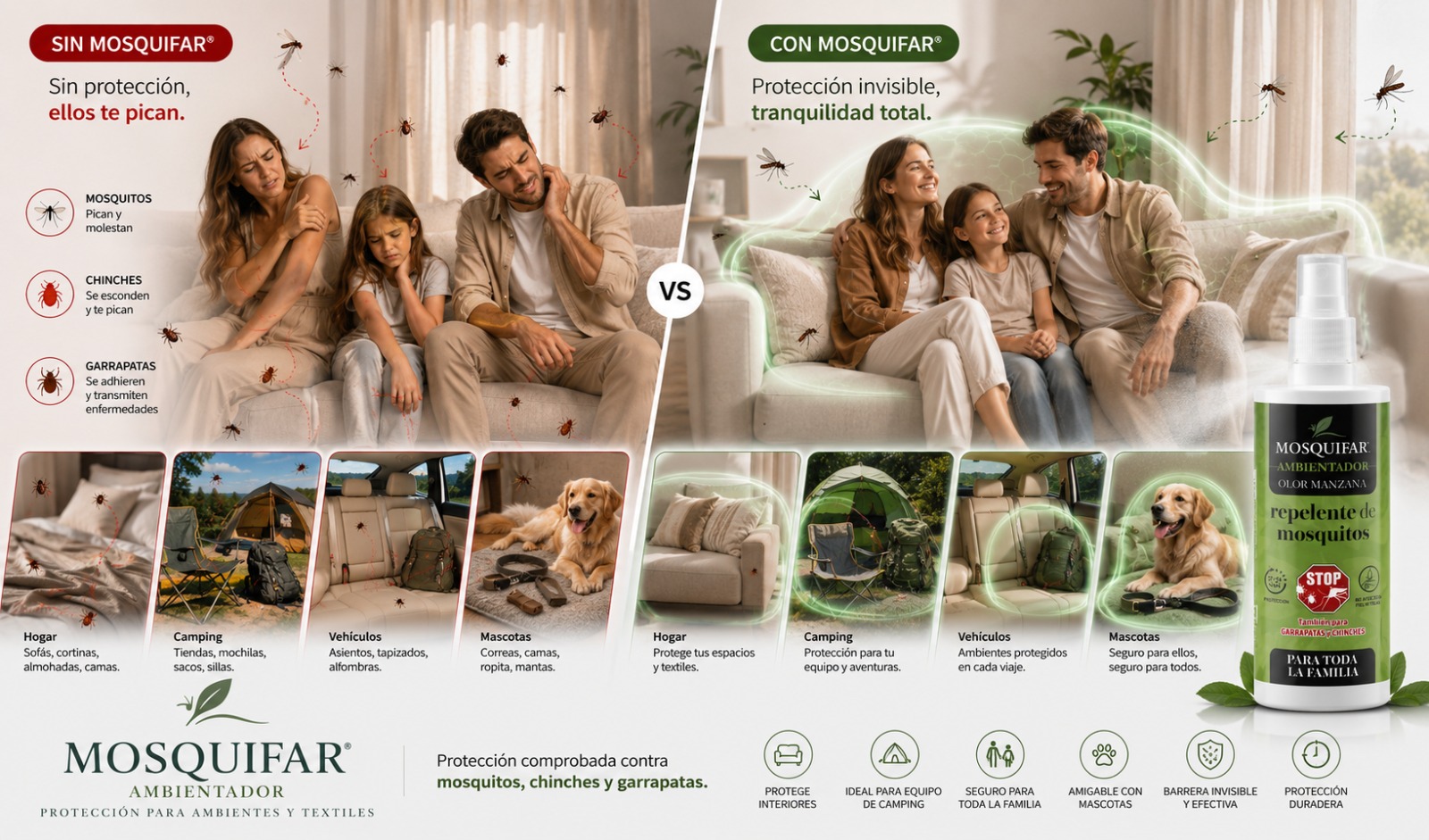 MOSQUIFAR® AMBIENTADOR sin vs con protección