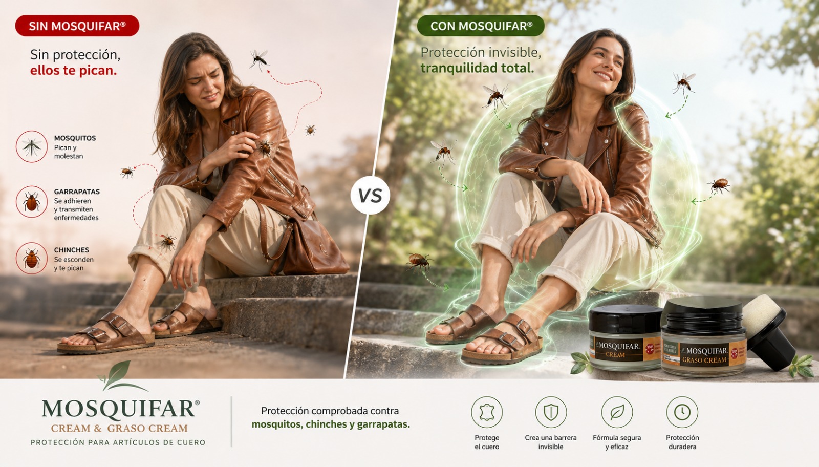 MOSQUIFAR® CREAM sin vs con protección